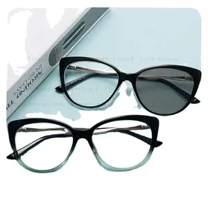 定制工厂新品时尚猫眼lunette混合订单处方光致变色抗蓝光女性眼镜