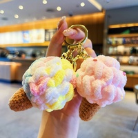 Porte-clés créatif en peluche coloré en forme de cornet de crème glacée, mignon, de simulation de dessin animé, pendentif de sac pour couple, petit cadeau, en fer, emballé individuellement