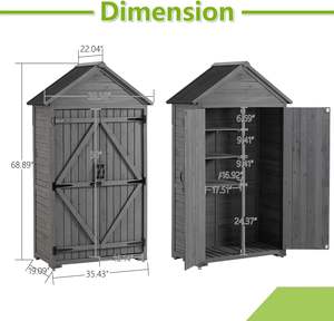 Armoire de rangement extérieure en bois, abri à outils de jardin en bois, remise extérieure en bois avec 3 étagères amovibles et toit imperméable - Product Image 3