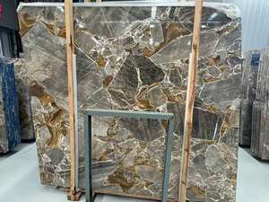 Dalles de marbre doré de <span class=keywords><strong>Versailles</strong></span> - Texture naturelle de veinage doré de luxe, pierre de décoration haut de gamme écologique pour villa, cuisine, salle à manger - Product Image 2