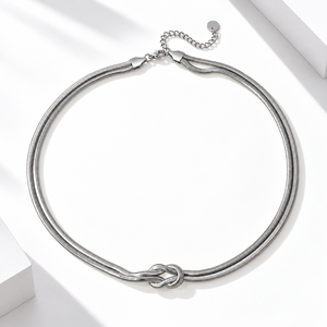 Collier à nœuds en acier inoxydable, ton argenté, double chaîne serpent, fermoir mousqueton, réglable 43,5 + 6 cm, 14 g - Product Image 1