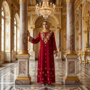 Elegante Abito da Sera Musulmano, Vestito Lungo Arabo Modesto, Kaftan Ricamato a Linea A, Vestibilità Ampia per Eid <span class=keywords><strong>Mubarak</strong></span> ed Eventi di Gala - Product Image 4