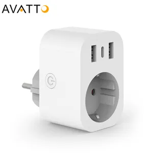 AVATTO 16A Tuya Smart Socket Wifi Smart Plug EU DE FR dengan USB dan Tipe C 5V 2,4 A Pengisian Cepat Alexa Google Home APP Control