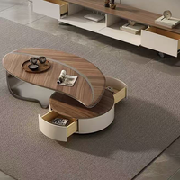 Table basse en bois massif de style nordique de luxe avec rangement en acier inoxydable, design moderne, meubles de salon pour usage domestique
