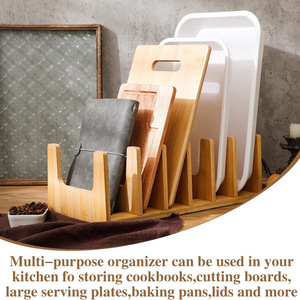 Bamboo Pot Lid Organizer 6 Slots Dish <b>Rack</b> <b>Kitchen</b> Storage Minimalist Design - Product Image 2