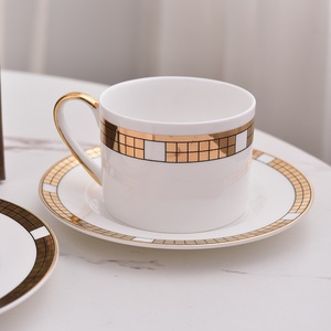 Wholesale Bone China Teacup and Saucer Set Gold Plaid Ceramic Cups <b>Gift</b> <b>Box</b> for <b>Coffee</b> Tea Serving - Product Image 4