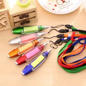 Kreatif Pulpen Portable Menggantung Leher Multifungsi Ball dengan Catatan Kertas Cute LED Light Pen Novel Perlengkapan Sekolah