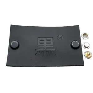 Etiquetas de cuero auténtico para ropa, parche con logotipo personalizado privado, grabado en negro y blanco, con botón de nsap