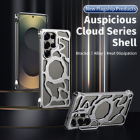 Étui magnétique en alliage d'aluminium sans bords creux pour Samsung S25 S24 S26 Ultra avec support d'objectif, dissipation thermique en métal, coque antichoc
