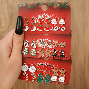Christmas Earrings Set 6 Pairs Alloy Cartoon Reindeer Tree Santa Women's Jewelry Gift - Product Image 2