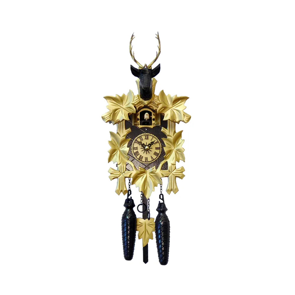 Modern design Quartz Cuckoo Clock in Black with Gold Accents with Music, High Quality made in Germany