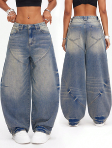 Phụ Nữ Baggy Bùng Jeans Rửa Giữa Eo Lỏng Phù Hợp Cổ Điển Mỹ Thời Trang Đường Phố Quần Jean Cho Phụ Nữ Thiết Kế - Product Image 3