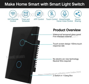 Ewelink สวิตช์ไฟอัจฉริยะ Wifi แบบ US AC 100-240V แผงกระจกติดผนังเครื่องจับเวลาควบคุมด้วยเสียงทำงานร่วมกับ Alexa ยานเดกซ์อลิซกูเกิ้ล - Product Image 3