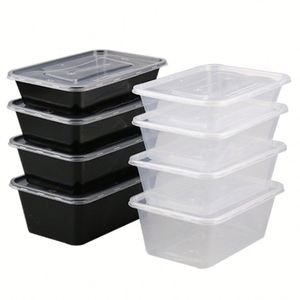 Conteneur alimentaire en plastique transparent noir carré jetable, boîte alimentaire rectangulaire en plastique à emporter, boîtes à lunch - Product Image 1