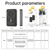 ASpor Batterie externe portable 10000mAh, charge rapide sans fil, magnétique, mince, format poche, pour voyage et extérieur A389