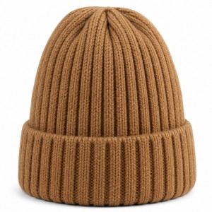 <strong>Wool</strong> Blend Ribbed <strong>Knit</strong> Beanie Hat Warm Thick Winter Cap Unisex Stretchy Folded Cuff OEM Custom Logo Wholesale Men Women Adult - Product Image 1