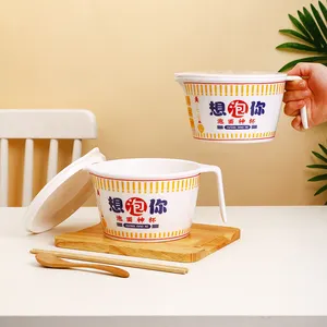 Японская миска из рамена с цветной глазурью, керамический салатный суп, миска для лапши быстрого приготовления с ручкой и крышкой, набор кухонных обеденных чаш