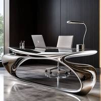 Artisanat métallique en forme de bureau, forgé à la main, poli miroir, en acier inoxydable de luxe, design tendance, personnalisé pour bureau et hôtel