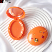 Boîte à blush vide de luxe 15g avec miroir, étiquette privée, esthétique, forme ovale orange, en plastique, pour blush crème ou poudre libre, étui compact