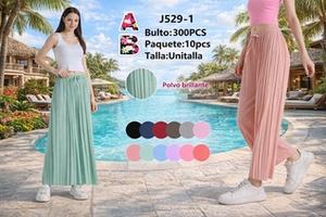 Pantalones Anchos de Mujer J529-1, Cintura Alta, Largos, Tejidos, de Spandex y Algodón, Casuales, Holgados, Plisados, de Color Sólido, para Verano - Product Image 1