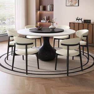 Juego de Mesa y Sillas de Comedor Redondas de Madera Maciza y Mármol de Lujo Moderno, para 4, 6 u 8 Personas, Diseño Elegante y Giratorio para Restaurante o <span class=keywords><strong>Cocina</strong></span> - Product Image 3