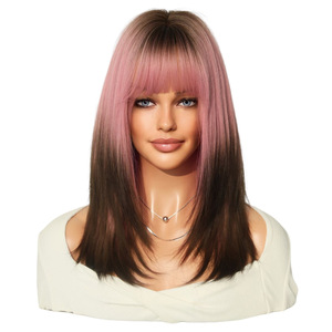 Perruque synthétique réaliste à cheveux longs, effet dégradé rose-brun, pour <span class=keywords><strong>chat</strong></span> siamois, mi-longue, confortable et respirante - Product Image 1