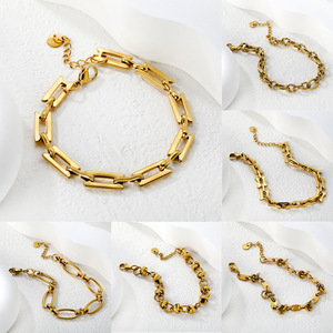 Pulsera de Cadena Geométrica de Acero Inoxidable, Joyería Unisex Minimalista de Moda, Diseño de Líneas Circulares - Product Image 2