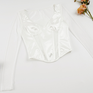 Haut en maille satinée écologique tricotée pour femmes, coupe ajustée, manches longues, décontracté - Product Image 6