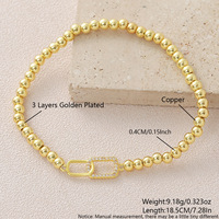 Bijoux OEM : Bracelet à double anneau géométrique en cuivre plaqué or 18 carats avec fermoir à anneaux, perles rondes et incrustation de zircon, tendance