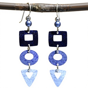 Boucles d'oreilles créoles géométriques tendance pour femme, en résine acrylique bleue, motifs carré, cercle, triangle, style bohème, bijoux plaqués élégants pour femme - Product Image 1