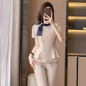 Women's Professional Short Sleeve Suit Summer 2024 Polyester Hotel Uniform Elegant Style For Receptionists Beauty Salons - Product Image 1