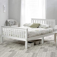 Lit Double en bois blanc de Style moderne, pour adultes, enfants et adolescents, cadre de lit plateforme en bois massif