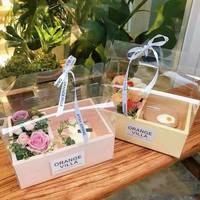 Boîte cadeau transparente décorée de fleurs, boîte cadeau en PVC rose à poignée, adaptée à la maison et aux fleuristes