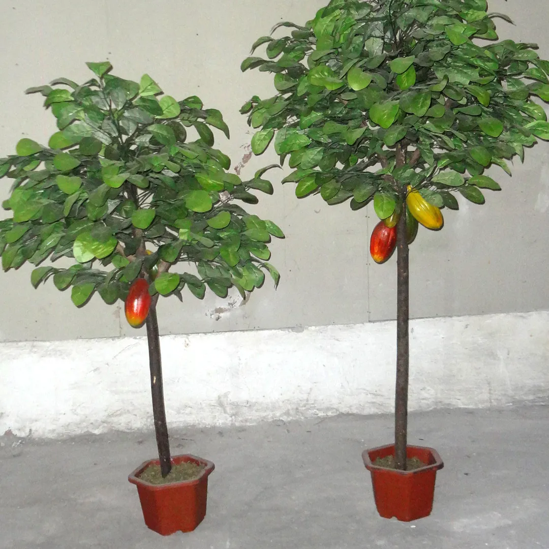 Planta Ornamental de interior en maceta, árbol de cacao artificial, árbol artificial con frutas colgantes