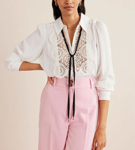 Vendita calda donne <span class=keywords><strong>top</strong></span> e camicetta davanti abbottonatura manica lunga <span class=keywords><strong>bianco</strong></span> tinta unita cotone camicie all'uncinetto camicetta donne eleganti - Product Image 3