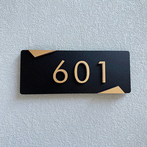 <span class=keywords><strong>Plaque</strong></span> de porte flottante moderne en acrylique 3D surélevée, personnalisée, noir et or, pour numéro de <span class=keywords><strong>maison</strong></span>, appartement ou hôtel - Product Image 6