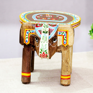 Handmade Wooden <b>Elephant</b> Stool With Colorful Traditional Design For Indoor Home Decor Living Room Use Stool03 - Product Image 1