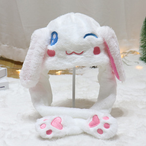 Chapeau en <span class=keywords><strong>peluche</strong></span> pour enfants avec oreilles de lapin moelleuses, oreilles mobiles, lumière LED, doublure en maille, matériau PP, chapeau d'hiver unisexe - Product Image 4