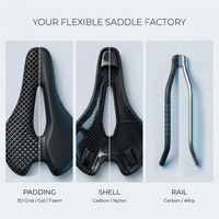 Selle de vélo respirante en fibre de carbone avec logo personnalisé, coque en élastomère imprimée en 3D, grille creuse, pour vélo de route et VTT