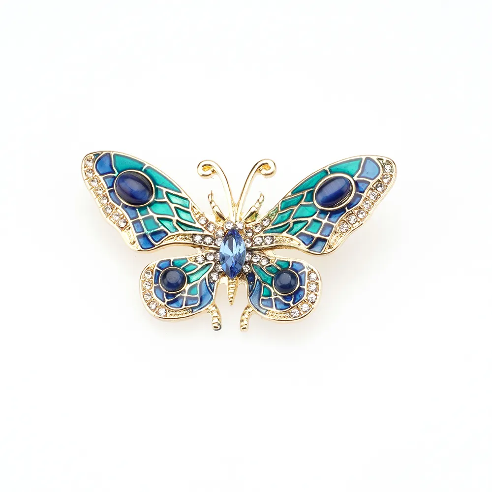 Wholesale Custom Enamel Pin Fashion Accessories Brooch Rhinestone Butterfly Brooches For Women
