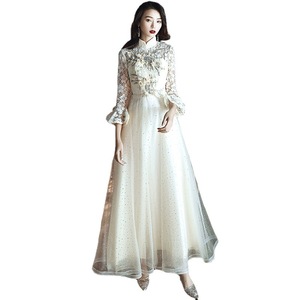 Chinese Style Long Evening Dress Women A-Line Stand Neck Organza Champagne Color Hostess Bridesmaid Dress 2026 New Fashion - Product Image 5
