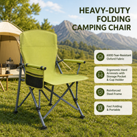 Chaise de camping pliable portable avec poche de rangement et porte-gobelet, structure en acier