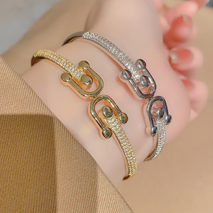 Double Headed U Shape Zircon Cuff <b>Bracelet</b> Gold And Silver Plated <b>Copper</b> Unisex Fashion Jewelry Geometric Design - Product Image 1