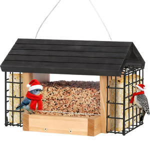 Mangeoire et abri pour oiseaux de style cascade moderne, en acier thermolaqué, résistant à la rouille, durable, avec grand plateau suspendu pour oiseaux sauvages, de style ferme allemande - Product Image 1