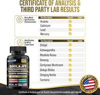 Vente en gros, prix d'usine, Mingyan, capsules de complément alimentaire à base de Shilajit pur de l'Himalaya, efficaces, 60 unités, 500 mg, énergie