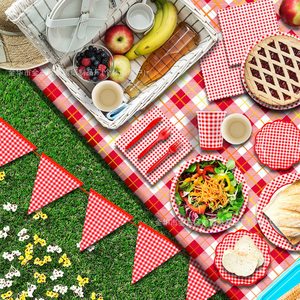 Red And White Checkered Disposable Tableware <b>Set</b> 175 Pieces Party Supplies For Family Gathering Paper Plates <b>Cups</b> Napkins - Product Image 3