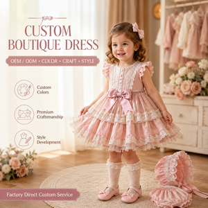 Robe de princesse pour fillettes, col rond à volants, collection automne-printemps, vente en gros de vêtements pour enfants, robes de fête pour enfants, style espagnol - Product Image 1