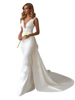 S0318X Robe de mariée sirène populaire, noble et élégante, de haute qualité, en satin simple, col en V, avec drapé sur les hanches