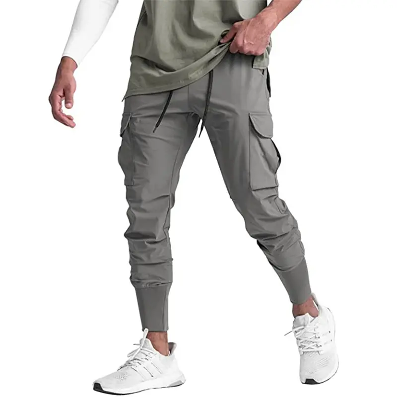 Hızlı kuru erkekler spor giyim spor pantolonlar Joggers pantolon Sweatpants 1 parça yüksek bel pantolon Yoga pantolon 2023 cepler ile rahat