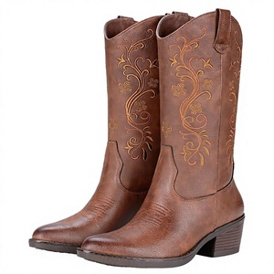 2026 Vintage Women Western Cowboy Boots Suede Mid-Calf Embroidery Chunky Heels ZIP Closure Autumn/Winter Factory OEM ODM <b>Support</b> - Product Image 3